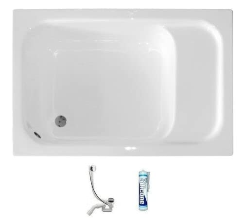 ECOLAM® Duschwanne Rechteck Rony Polimat 120x80 cm Acryl weiß tief mit Sitz Ab- und Überlaufgarnitur Silikon ECOLAM® Duschwanne Rechteck Rony Polimat 120x80 cm Acryl weiß tief mit Sitz Ab- und Überlaufgarnitur Silikon von ECOLAM