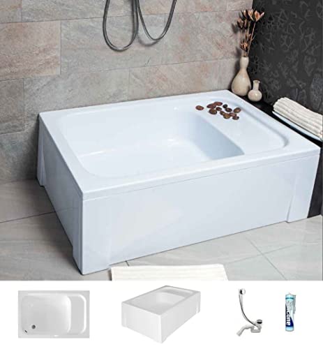 ECOLAM® Duschwanne Rechteck Rony Polimat 120x80 cm mit Schürze Acryl weiß tief Sitz Ablage Ab- und Überlaufgarnitur Silikon Komplettset ECOLAM® Duschwanne Rechteck Rony Polimat 120x80 cm mit Schürze Acryl weiß tief Sitz Ablage Ab- und Überlaufgarnitur Silikon Komplettset von ECOLAM