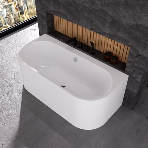 ECOLAM Vorwandbadewanne halb freistehende Badewanne Vigoo Wall I moderne Wandbadewanne Wanne Top QUALITÄT Acrylwanne I Wandmontage Komplett Set Click Clack (Ablauf chrom, 160 x 75 cm) von ECOLAM