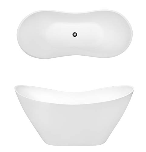 ECOLAM exklusive freistehende Badewanne Standbadewanne moderne Wanne freistehend Viya + Ablaufgarnitur Click Clack Design Mineralguss 160x70 cm glamour Luxus weiß von ECOLAM