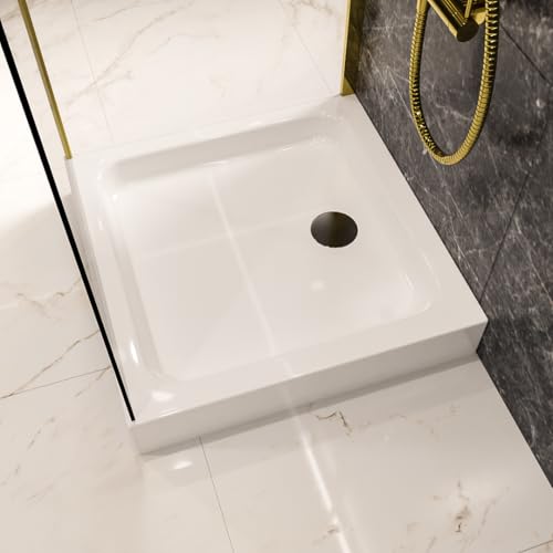 ECOLAM Duschwanne Duschtasse TIM 90x90 x 15 cm Tiefe 5 cm Viereck Quadrat Brausewanne weiß Acryl Schürze an 4 Seiten Acryldusche von ECOLAM