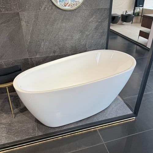 ECOLAM freistehende Badewanne 160x75 cm Olia I moderne Standbadewanne Wanne Top QUALITÄT Acrylwanne I Komplett Set Click Clack chrom Design von ECOLAM