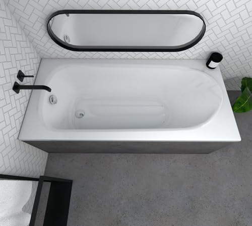 ECOLAM große Badewanne Wanne Rechteck Medium Polimat Acryl weiß 190x80 cm + Ablaufgarnitur Ab- und Überlauf Automatik Füße Silikon Komplett-Set von ECOLAM