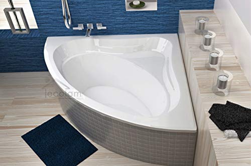 ECOLAM symmetrische Badewanne Eckwanne Eckbadewanne Mia 120x120 cm Design Acryl weiß + Ablaufgarnitur Ab- und Überlauf Automatik Füße Silikon von ECOLAM