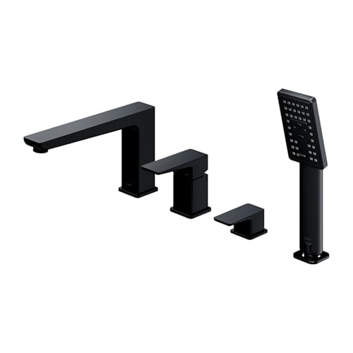 Set Badewannenarmatur Wanne Handbrause Armatur Wannenrand 4 Loch PARMA schwarz BLACK von ECOLAM