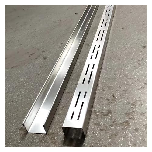Rinnenablauf, Silberner Edelstahl-Grabenablauf mit Endkappen, Entwässerungskanal-Set, Entwässerungssysteme for Gartenauffahrten, Grabenablaufgitter im perforierten Design(W100*H50mm) von ECOLFE