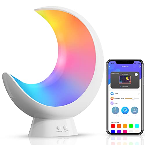 ECOLOR Smart Tischlampe, Farbwechsel Mondlampe, Nachttischlampe Touch Dimmbar für Schlafzimmer Wohnzimmer Dekoration, APP-Steuerung, Musik Sync (Kein WLAN oder Alexa) von ECOLOR