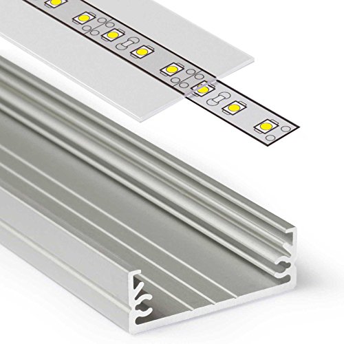 1m Aluprofil WIDE (WI) 1 Meter Aluminium Profil-Leiste eloxiert für LED Streifen - Set inkl Abdeckung-Schiene durchsichtig-klar mit Montage-Klammern und Endkappen (1 Meter transparent slide) von Alupona