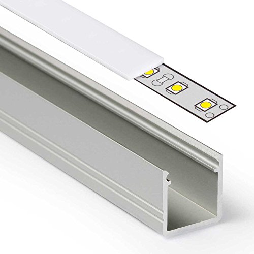 1m LED Aluprofil SMART (SM) Aluminium Profil-Leiste eloxiert für LED Streifen - Set inkl Abdeckung-Schiene milchig weiß opal mit Montage-Klammern und Endkappen (1 Meter milchig weiß slide) von Alupona