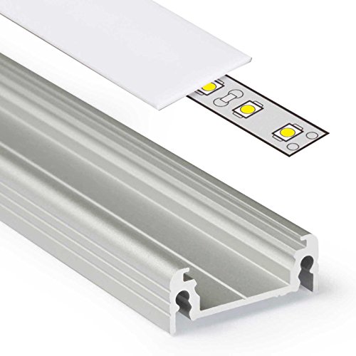 2m Aluprofil SURFACE14 (SU14) 2 Meter Aluminium Profil-Leiste eloxiert für LED Streifen - Set inkl Abdeckung-Schiene milchig-weiß opal mit Montage-Klammern und Endkappen (2 Meter milchig slide) von Alupona
