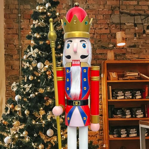 CDL 180cm hoch lebensgroß groß rot Weihnachtsdekoration Holz Nussknacker König auf Ständer hält goldenen Zepter für drinnen und draußen Weihnachten Veranstaltung Zeremonien gewerbliche Dekoration K20 CDL 180cm hoch lebensgroß groß rot Weihnachtsdekoration Holz Nussknacker König auf Ständer hält goldenen Zepter für drinnen und draußen Weihnachten Veranstaltung Zeremonien gewerbliche Dekoration K20 von ECOM-CDL