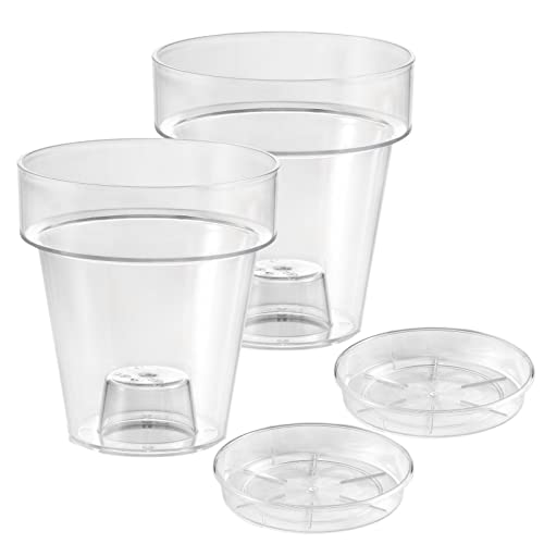 ECOMACETAS FLOWERPOT STORE Blumentopf für Orchideen aus transparentem Kunststoff mit eingeschlossenem Unterteller. Mit Innenstufe und perforierter Basis.(2, 14 cm) von ECOMACETAS FLOWERPOT STORE