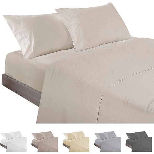 ECOMMERC3 Bettwäsche-Set, 4-teilig, für Betten mit 160 cm, Bettwäsche mit Spannbettlaken, Bettbezug und 2 Kissenbezügen 45 x 85 cm, Beige ECOMMERC3 Bettwäsche-Set, 4-teilig, für Betten mit 160 cm, Bettwäsche mit Spannbettlaken, Bettbezug und 2 Kissenbezügen 45 x 85 cm, Beige von ECOMMERC3