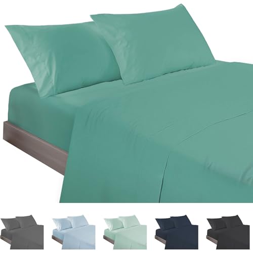 ECOMMERC3 Bettwäsche-Set, 4-teilig, für Betten mit 180 cm, Bettwäsche mit Spannbettlaken, Bettbezug und 2 Kissenbezügen, 45 x 100 cm, Aquamarin ECOMMERC3 Bettwäsche-Set, 4-teilig, für Betten mit 180 cm, Bettwäsche mit Spannbettlaken, Bettbezug und 2 Kissenbezügen, 45 x 100 cm, Aquamarin von ECOMMERC3
