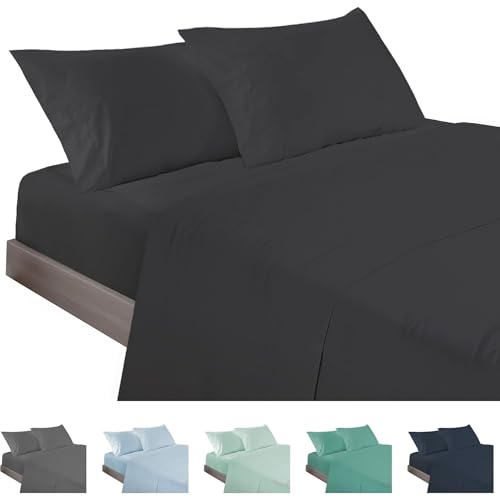 ECOMMERC3 Bettwäsche-Set, 4-teilig, für Betten mit 200 cm, Set mit Spannbettlaken, Bettbezug und 2 Kissenbezügen 45 x 110 cm, Schwarz ECOMMERC3 Bettwäsche-Set, 4-teilig, für Betten mit 200 cm, Set mit Spannbettlaken, Bettbezug und 2 Kissenbezügen 45 x 110 cm, Schwarz von ECOMMERC3