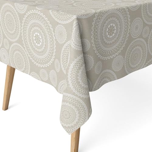 ECOMMERC3 Fleckabweisende Tischdecke für rechteckigen Tisch, Größe 100x140 cm | Schmutzabweisende Tischdecke, extra weich und wasserdicht, Mandala BEIGE von ECOMMERC3