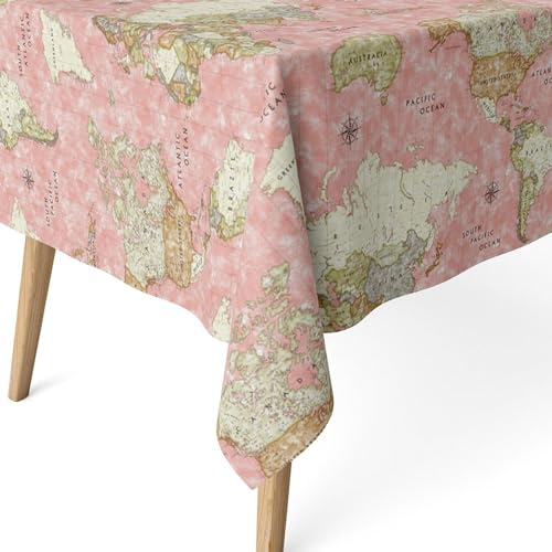 ECOMMERC3 Fleckabweisende Tischdecke für rechteckigen Tisch, Größe 240x140 cm | Schmutzabweisende Tischdecke, extra weich und wasserdicht, MAPAMUNDI ROSA von ECOMMERC3