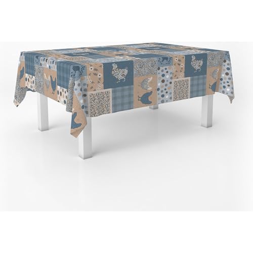 ECOMMERC3 Fleckabweisende Tischdecke für rechteckigen Tisch, Größe 250x140 cm | Schmutzabweisende Tischdecke, extra weich und wasserdicht, Patch BLAU von ECOMMERC3