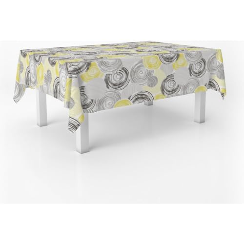 ECOMMERC3 Fleckabweisende Tischdecke für rechteckigen Tisch, Größe 260x140 cm | Schmutzabweisende Tischdecke, extra weich und wasserdicht, Circle GELB von ECOMMERC3
