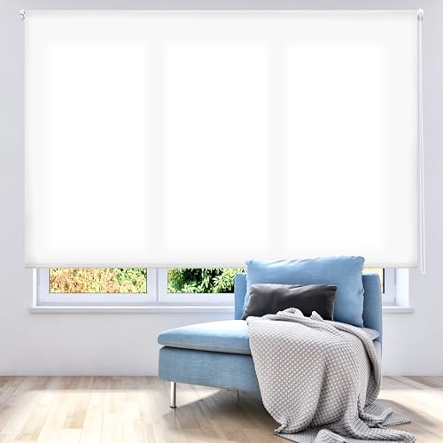 ECOMMERC3 | Glattes, durchscheinendes Rollo 100x250 Breite x Höhe - Rollo Stoffmaß 97x245- Einfache Rollo - Installation an Wand oder Decke - Rollo Gebrochenes Weiß von ECOMMERC3