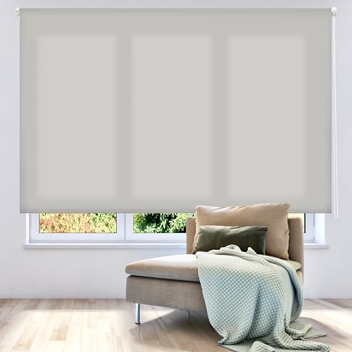 ECOMMERC3 | Glattes, durchscheinendes Rollo 120x250 Breite x Höhe - Rollo Stoffmaß 117x245- Einfache Rollo - Installation an Wand oder Decke - Rollo Silbergrau von ECOMMERC3