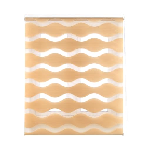 ECOMMERC3 | Rollo für Nacht und Tag, gewellt, Größe 120 x 180 cm, Elegantes Doppelgewebe, Stoffgröße 117 x 175 cm, einfache Installation, Beige von ECOMMERC3