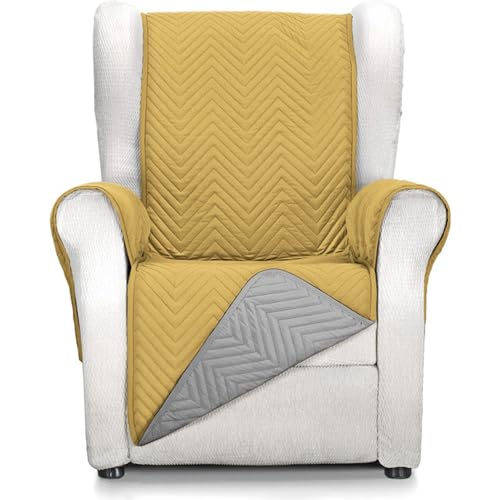 ECOMMERC3 Sesselbezug für 1-Sitzer-Sessel, vollständige Passform, für 1-Sitzer-Sessel und Relaxsessel, senffarben/perlfarben von ECOMMERC3
