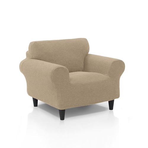ECOMMERC3 Sofabezug, 1-Sitzer, sehr elastisch, weich, beige mit Schaumstoffstäben zur Anpassung von ECOMMERC3
