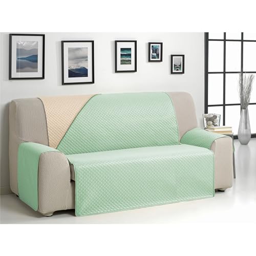 ECOMMERC3 Sofabezug für 3-Sitzer, extra weich, Verstellbarer Sofabezug mit Polsterung, Beige/Aquamarin, wendbarer Sofabezug von ECOMMERC3