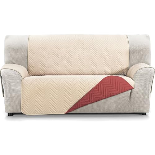 ECOMMERC3 Sofabezug für 3-Sitzer, extra weich, Verstellbarer Sofabezug mit Polsterung, Beige/Rot, wendbar von ECOMMERC3