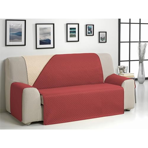ECOMMERC3 Sofabezug für 4-Sitzer, XL, extra weich, Verstellbarer Sofabezug mit Polsterung, Beige/Rot, wendbar von ECOMMERC3
