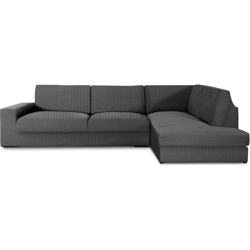ECOMMERC3 Sofabezug für Chaiselongue, Eckteil rechts mit sehr elastischer Rückenlehne, dunkelgrau, atmungsaktiver Schutz, mit Schaumstoff und Gummibändern, rechts oder Links von ECOMMERC3