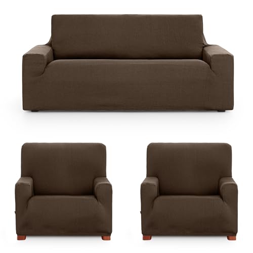 ECOMMERC3 Sofaüberwurf Trio 3+1+1, universell und vielseitig, Braun, einfach anzubringen, für Rückenlehne, Sitz und Armlehnen von ECOMMERC3