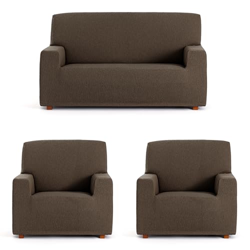 ECOMMERC3 Sofaüberwurf Trio 3+1+1, universell und vielseitig, Braun, einfach anzubringen, für Rückenlehne, Sitz und Armlehnen von ECOMMERC3