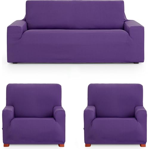 ECOMMERC3 Sofaüberwurf Trio 3+1+1, universell und vielseitig, violett, einfach anzubringen, für Rückenlehne, Sitzfläche und Armlehnen, Dunkelviolett von ECOMMERC3