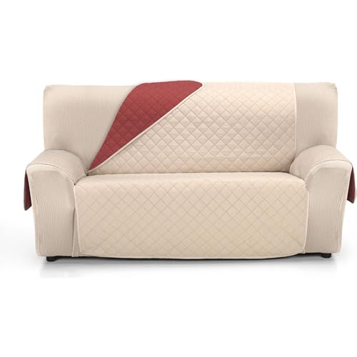 ECOMMERC3 Sofaüberwurf für 2-Sitzer, XL, sehr verstellbar, wendbar, beige/rot, extra weich, 100% Made in Spain von ECOMMERC3