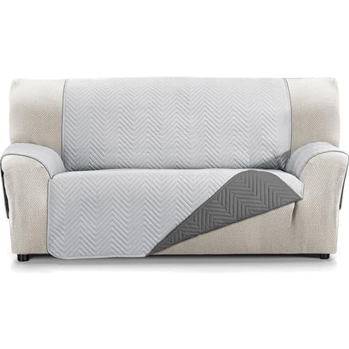 ECOMMERC3 Sofaüberwurf für 3-Sitzer, XL, extra weich, Verstellbarer Sofabezug mit Polsterung, Grau/Anthrazit, Reversbile von ECOMMERC3
