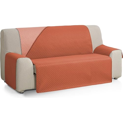 ECOMMERC3 Sofaüberwurf für 3-Sitzer, extra weich, Verstellbarer Sofabezug mit Polsterung, Farbe: Textil/Koralle, wendbar von ECOMMERC3