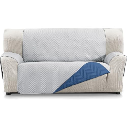 ECOMMERC3 Sofaüberwurf für 3-Sitzer, extra weich, Verstellbarer Sofabezug mit Polsterung, Grau/Blau, Reversbile von ECOMMERC3
