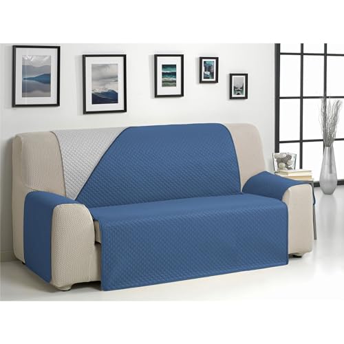 ECOMMERC3 Sofaüberwurf für 3-Sitzer, extra weich, Verstellbarer Sofabezug mit Polsterung, Grau/Blau, Reversbile von ECOMMERC3