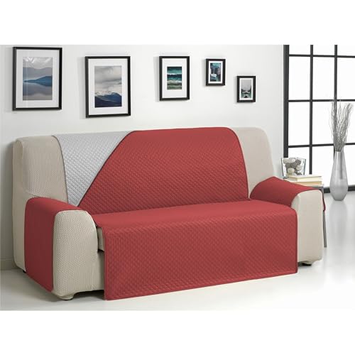 ECOMMERC3 Sofaüberwurf für 3-Sitzer, extra weich, Verstellbarer Sofabezug mit Polsterung, Rot/Grau, wendbarer Sofabezug von ECOMMERC3