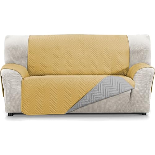 ECOMMERC3 Sofaüberwurf für 3-Sitzer, extra weich, verstellbar, mit Polsterung, senffarben/perlfarben, Reversbile von ECOMMERC3
