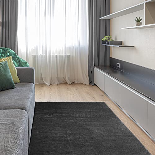 ECOMMERC3 Soft - Teppich Wohnzimmer Mittelflor Soft Touch Gepolstert und Sehr Weich Anthrazit 80 x 150 cm | Antirutsch Polyesterteppich und 3D-Rücken | Maschinenwaschbarer Wohnzimmerteppich von ECOMMERC3