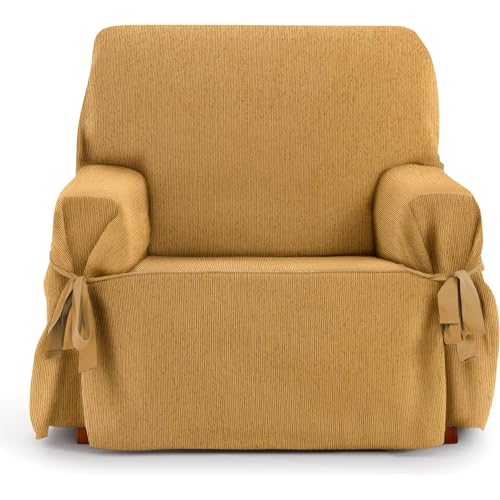 ECOMMERC3 Universeller Sofabezug für 1-Sitzer, einteiliges Design mit Bändern, Sofabezug in Senfgelb, 4-Punkt-Befestigung von ECOMMERC3
