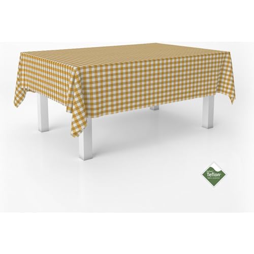 ECOMMERC3 Vichy Tischdecke, schmutzabweisend, rechteckig, Größe 180 x 140 cm, Vichy-Tischdecke, extra weich und wasserdicht, goldfarben von ECOMMERC3