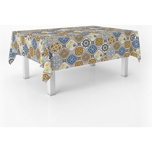 ECOMMERC3 Wachstuch, rechteckig, Größe 250 x 140 cm, Stil, Haltbarkeit und einfache Reinigung für Ihren Tisch – fleckenabweisende und wasserdichte Wachstuch-Tischdecke, Blau von ECOMMERC3