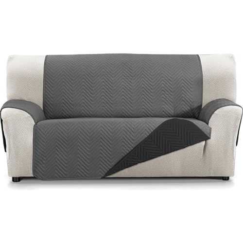 ECOMMERC3 Wende-Sofabezug für 2-Sitzer-Sofa, extra weich und maximale Anpassung, Anthrazit/Schwarz von ECOMMERC3