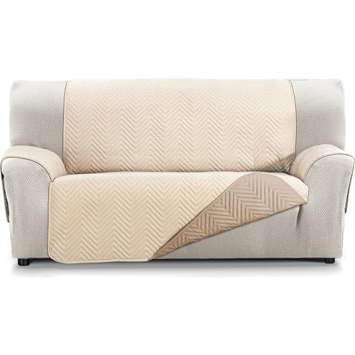 ECOMMERC3 Wende-Sofabezug für 2-Sitzer-Sofa, extra weich und maximale Anpassung, Beige/Leder von ECOMMERC3