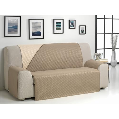 ECOMMERC3 Wende-Sofabezug für 2-Sitzer-Sofa, extra weich und maximale Anpassung, Beige/Leder von ECOMMERC3