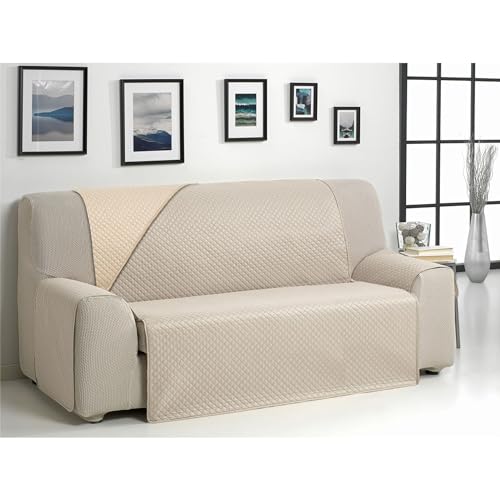 ECOMMERC3 Wende-Sofabezug für 2-Sitzer-Sofa, extra weich und maximale Anpassung, Beige/Leinen von ECOMMERC3